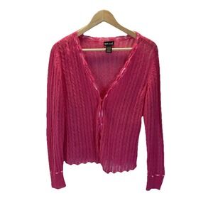 VTG Wet Seal size L Hot Pink Loose Knit Cardigan whimsy dainty Fairy Y2K